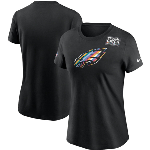 Women's Philadelphia Eagles Black Sideline Crucial Catch Performance T-Shirt 2020(Run Small)